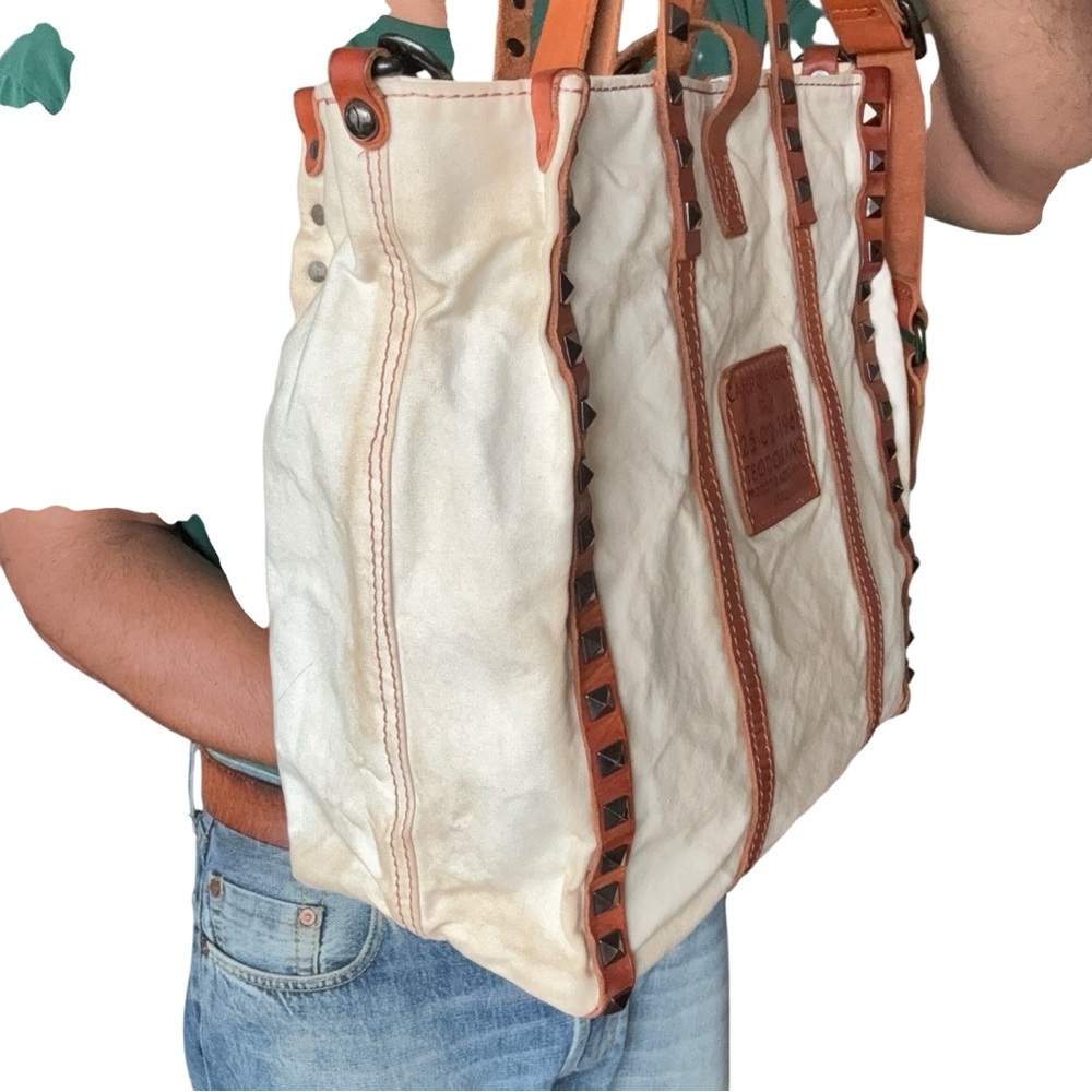 Campomaggi canvas and leather tote crossbody studded - Picture 6 of 12